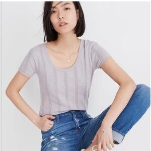 Madewell Pointelle Ribbed Fitted Tee Lilac Purple
